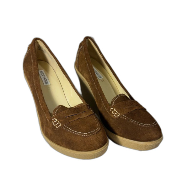 Kelsi Dagger 4” wedge heel brown suede penny loafer size 10 NWOT - Picture 2 of 14